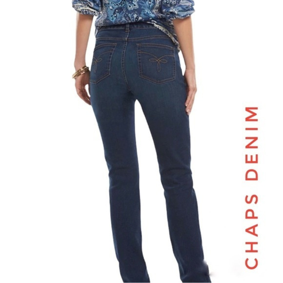 Chaps Women’s Midrise Modern Fit‎ Straight-Leg Blue Jeans 10 Petite - Picture 1 of 6